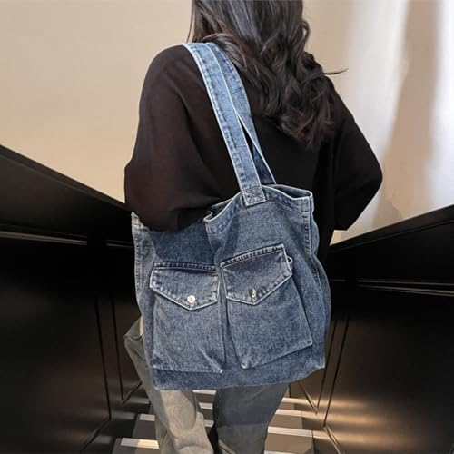 Vintage Denim Tote Handbag for Women Nostalgic Jean Shoulder Bag Purse Casual Top Handle Purse2