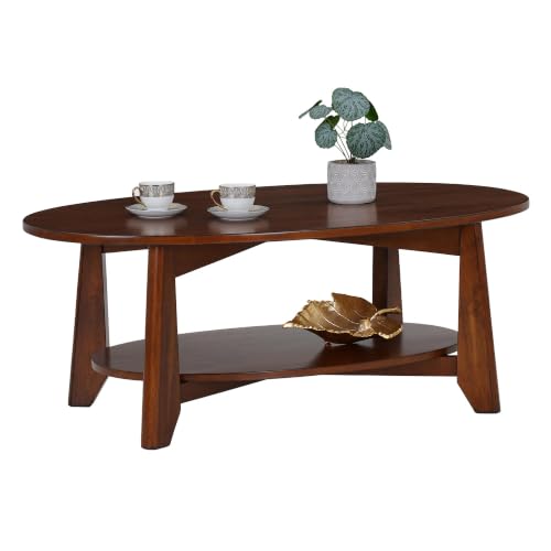 Image of Royaloak Atlanta American Wooden Center Table for Living Room | Solid Wood | Bottom Shelf | Oval Designed Surface for a Sophisticated Look | Angled Legs for Stability |Living Room Centre Table