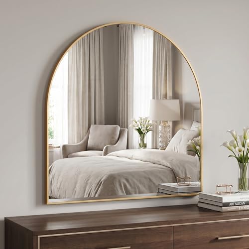 BEAUTYPEAK 26"x28" Arch Bathroom Mirror, Wall Mounted Vanity Meta...