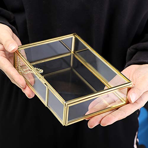 Hipiwe Gold Glass Photo Box - Vintage Photo Storage Organizer, Trinket Box Jewelry Display Organizer Keepsake Box Case Home Decor #TOP2