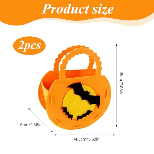 2 Stück Kürbis Korb Tragetaschen, Halloween Süßigkeiten Tasche für Kinder, Beutel Mitgebsel Geschenktüten Trick or Treat für Halloween (Orange Schwarz)