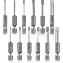 12Pcs Magnetic Screwdriver Bit Set, 1/4 Inch Hex Shank Flat Head Slotted Drill Bits, 2 Inch Length Screwdriver Bits SL2 SL2.5 SL3 SL4 SL5 SL6 for Power Drill Impact Driver
