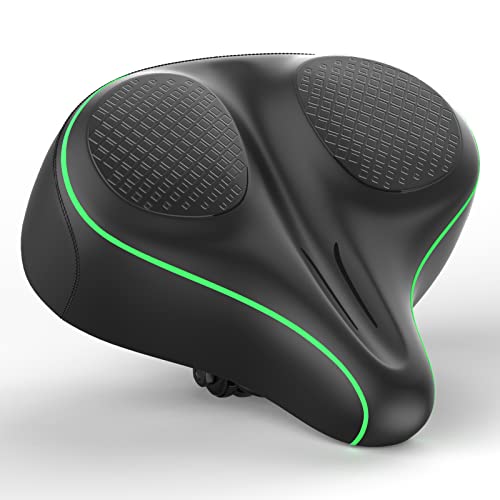 Xmifer Oversized Bike Seat - Comfortable Bicycle Saddle, Middle Groove Design, 2.95 Thick Memory Foam, Universal Fit Indoor Outdoor Peloton, Exercise or Road Bikes Green