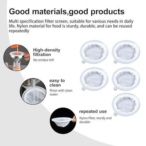 5 Stück Nylon Sieb Fein, 120/200/300/400/450 Mesh Feinsieb,Kunststoffsieb Für Kefir,Plastiksieb,Kunststoffsieb,Sieb Plastik Klein,Trichterfilter Für Lebensmitteln