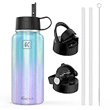 Koeka Stainless Steel Insulated Water Bottle, 32OZ WATER Thermos Mug with 3 Leak Proof Lids (Straw...