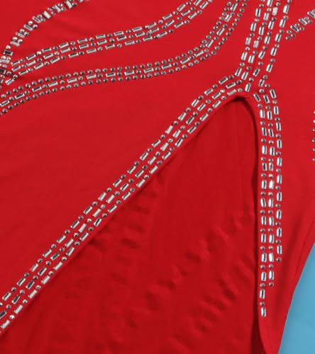 Image of PORRCEY Women's Sexy Rhinestone Lace Sheer Mesh Formal Evening Dress