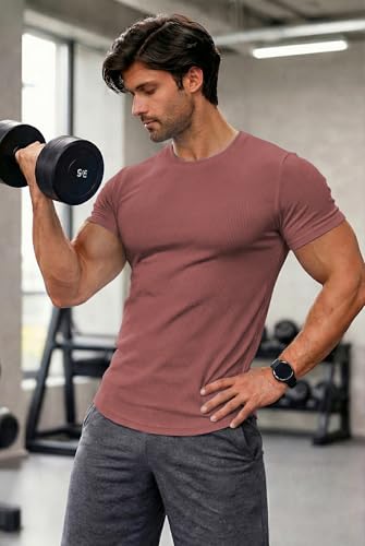 Image of JMIERR Mens Short Sleeve T Shirt Summer Muscle Slim Fitted Crewneck Longline Tees Shirts for Gym Workout