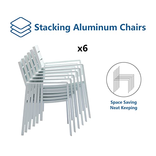 Lebenliebe Patio Dining Chairs Set Of 6 Outdoor Stackable Dining Chair Aluminum Frame Outdoor Armchairs With Wide Seats For Backyard Garden,White Frame #TOP3