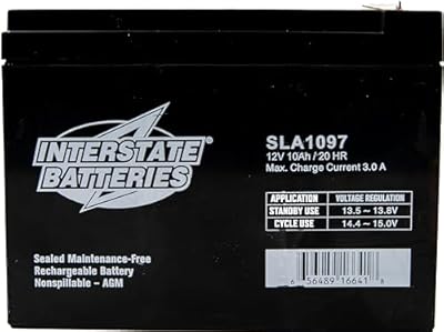 Interstate Batteries 12V 10Ah Battery (F2 Terminal) SLA AGM VRLA Rechargeable Replacement for General Purpose, Universal Power, Home & Office Devices (SLA1097)