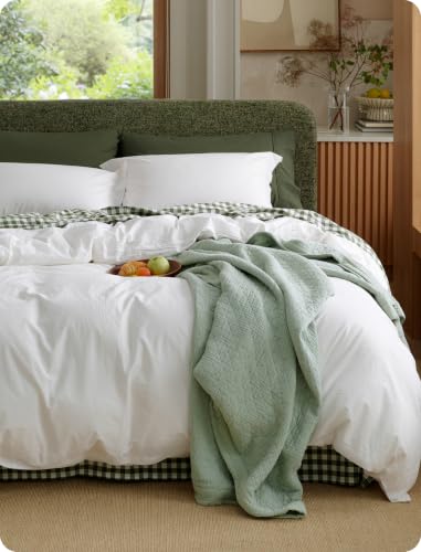 Bedsure PureWoven 100% Washed Cotton Duvet Cover Set Queen Size 3-PC