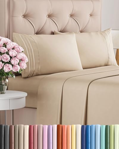 Queen Size 4 Piece Sheet Set - Comfy Breathable & Cooling Sheets - Hotel Luxury Bed Sheets for Women & Men - Deep Pockets, Easy-Fit, Extra Soft and Wrinkle Free Sheets - Cream Oeko-Tex Bed Sheet Set