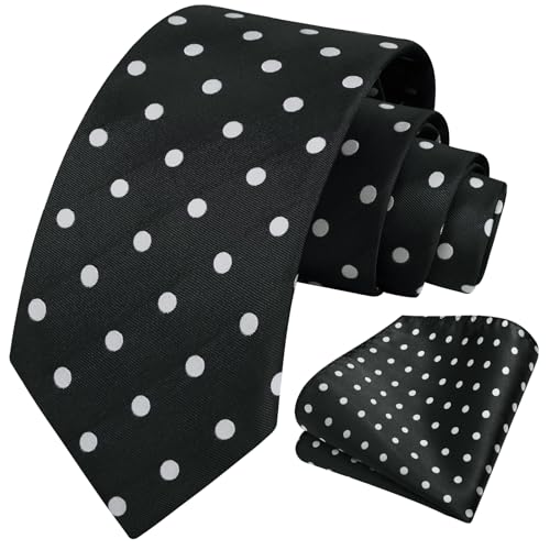 Image of HISDERN Polka Dot Ties for Men Classic Silk Ties and Pocket Square Formal Business Necktie Handkerchief Wedding Party