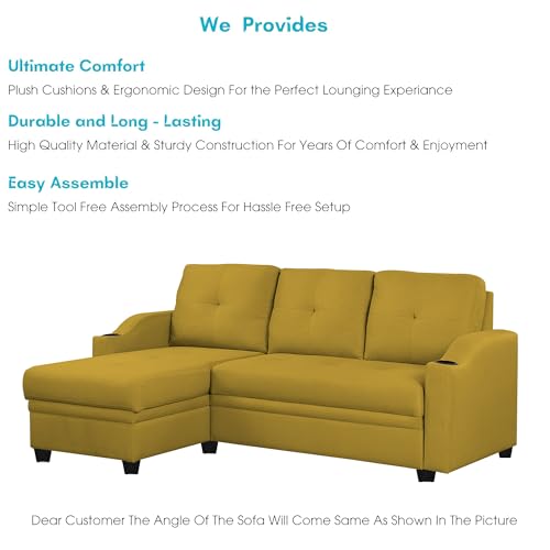 Image of Casaliving Ravonna LHS 4 Seater L Shape Corner Sofa Cum Bed for Living Room (Yellow Fabric) Premium Fabric Sofa