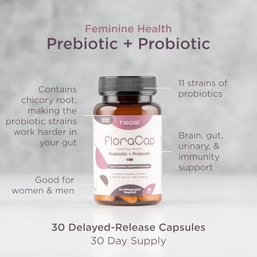 Image of FloraCap Vaginal Probiotics for Women - 30 Oral Capsules - Heale Doctor Formulated Probiotics for Feminine Health, pH, Urinary Tract & Healthy Vaginal Flora - Reduce Odor, Itching, & Discomfort