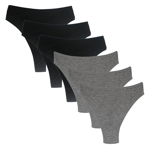 Image of High Waisted Cotton Thongs Underwear For Women Breathable Sport Athletics Panties High Rise Plus Size Multipack