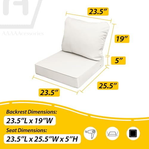 Image of AAAAAcessories Outdoor Seat Cushions for Chairs, Fade-Resistant, Waterproof Patio Furniture Replacement Cushions, 23.5 inch x 25.5 inch x 5 inch + 23.5 inch x 19 inch, Linen White