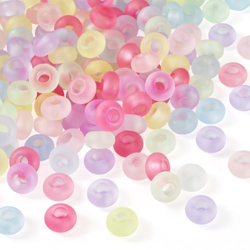 Craftdady 200Pcs Large Hole Colourful Frosted Acrylic Beads 14mm Rondelle Loose Spacer Beads Colorful Abacus Bracelet Bead for DIY Crafts Necklace Bracelets Jewelry Making Hole 6mm