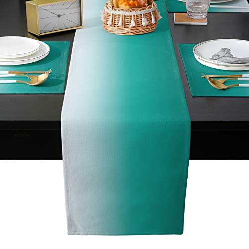 Cloud Dream Home Table Runner Sets with 6 Placemats Ombre Turquoise Non-Slip Table Runner Place Mats Teal White Gradient Table Mats Runner Set for Dining Table Party Wedding 16 x 72 inches Long