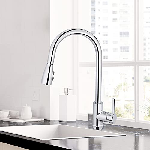 Chrome Kitchen Faucet, Pull Down Chrome Kitchen Faucet With Sprayer, Stainless Steel Commercial Modern Single Hole Rv Kitchen Faucets, Single Handle Kitchen Sink Faucets For Kitchen Bar Laundry #TOP2