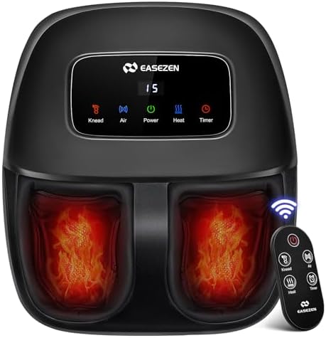 EaseZen Fußmassagegerät mit Wärme, Fussmassagegerät Elektrisch Shiatsu | Shiatsu Fußmassagegerät Vollfuß-Wärme 3 Stufen 3 Knet-/Luftdruckstufen Kunststoffgehäuse, schwarz, bis EU 4