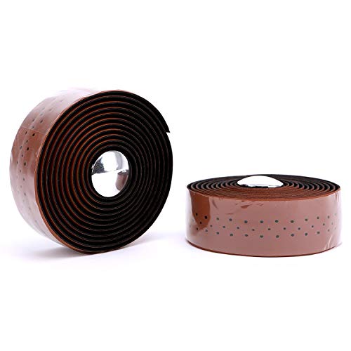 Vinqliq Retro PU Leather Road Bike Bicycle Handlebar Wraps Bar Tapes with Bar Plugs (Natural Brown(with Breath Holes))