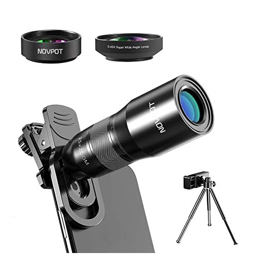 Phone Camera Lens, NOVPOT Pro Phone Lens Kit, 25X Zoom Telephoto Lens, 0.45X Wide Angle Lens & 15X Macro Lens Compatible with iPhone,iPad,Most Android Phones and Smartphones with Tripod