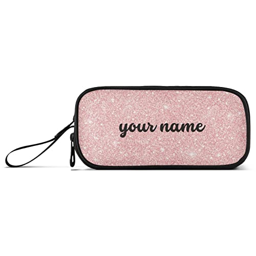 Personalized Pink Glitter Pencil Case Big Capacity Custom name Pencil Bag Makeup Pen Pouch Durable Students Stationery
