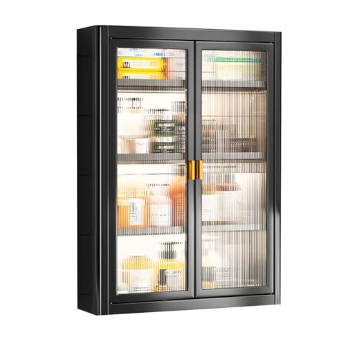 HJLKDYM Bathroom Wall Mounted Cosmetics Organizer, Medicine Cabinet Organizer With Glass Door And Adjustable Shelves, Bathroom Countertop Perfume Rack(Black,71x50x14cm)