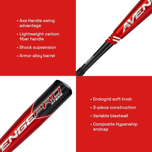 Axe Bat 2023 Avenge Pro Hybrid (-10, 2-5/8") USA Baseball Bat, 3-Piece Hybrid, Red/Black (30" / 20 oz.) by Axe - Image 4