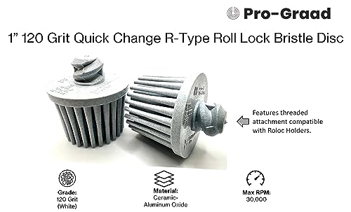 Image of 5 Pack 1 inch 120 Grit White R-Type Bristle Disc | Ceramic-Aluminum Oxide Abrasive Bristle Disc with Quick Change Roll Lock | Compatible with Roloc Holders | Pack of 5 | White