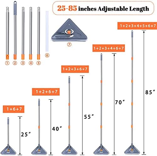 Your's Bath Triangle Cleaning Mop 360 Degree Rotatable Adjustable Microfiber Extendable Wall Cleaning Mop with Long Handle Wall Mop Cleaner for Floor Ceiling Window Wall Cleaning