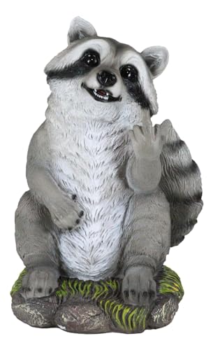 Ebros Bad Bandit Large Standing Cheeky Raccoon Flipping Off The Middle Finger Statue 12.5" Tall Whimsical Wildlife Taxonomy of Raccoons and Rodents Decorative Figurine Home and Garden Decor Sculpture
