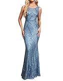 YHHOWEP Glitter Formal Dresses Long Evening Gowns Bodycon Mermaid Sparkly Sequin Boat Neck Sleeveless Cocktail Party Dress Blue M