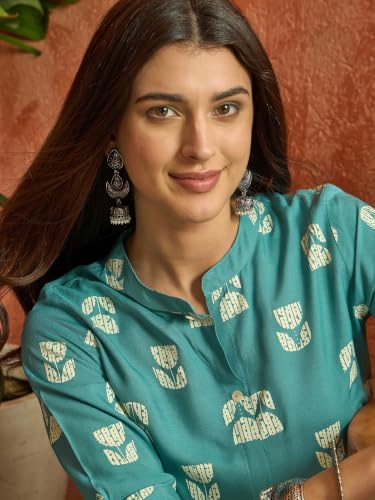 Image of Stylum Women's Pink Floral Printed Rayon A-Line Kurta