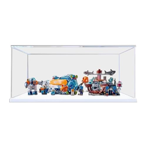 HCAEIOFJ Clear Acrylic Display Case for Lego City 60379 Applicable for Deep-Sea Explorer Submarine Set Display Box Gift(Display Case Only) (White Bottom)