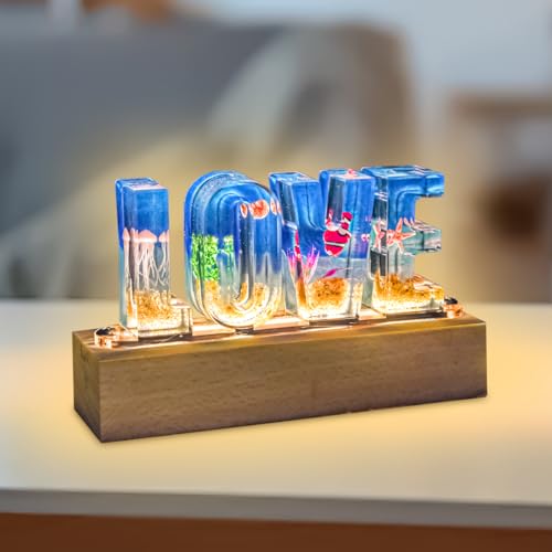 Image of Floral Letter LED Night Light: Resin Dried FlowerLetters Lamp with USB - Handmade Pressed Flower Nightlight Unique Customized Gift for Home Decoration (Blue, 1)