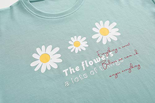 Vopmocld Big Girls' Short Sleeve Long Pants Pajama Sets 2PCS Cartoon Pattern & Letters Printed Sleepwear Lounge for Teens3