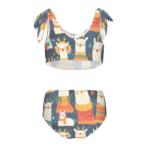KLL Christmas Llamas Pattern Girls' Two Piece Bikini Set Beach Swimsuits Swimming Suits Cute Shoulder Strap2