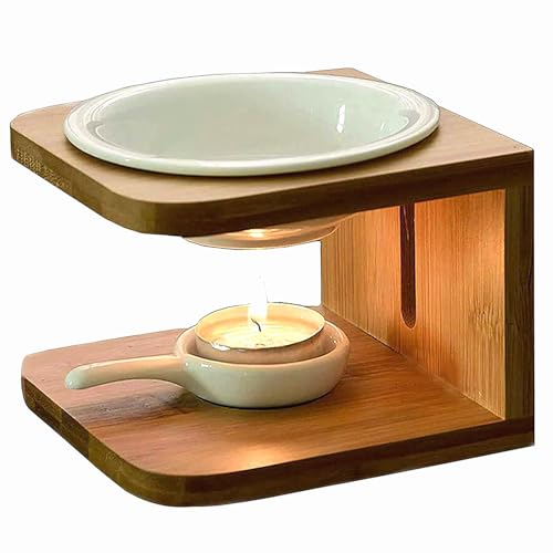 Brûleurs à Huile Essentielle en Céramique en Bambou,Bruleur Fondant,Brule Parfum,Lampe Chauffe Bougie,Porte Bougie Bruleur Encens,Diffuseur Parfum pour...
