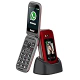 Funker E480 Teléfono Móvil 4G para Mayores con Whatsapp, Teclas Grandes, Botón SOS y GPS, Videollamadas, Pantalla 2.8", Base de Carga, Fotocontactos, Volumen Alto, Fácil de Usar, Color Rojo