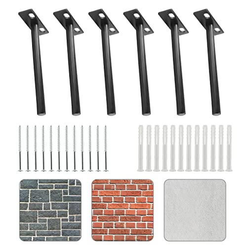 Rierdge 6 Pcs Heavy Duty Floating Shelf Bracket 4 Inch, Solid Steel Blind Shelf Supports, Hidden Brackets For Floating Wood Shelves With Screws And Wall Plugs (Black) #TOP1