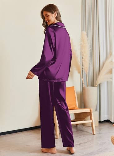 Image of Ekouaer Pajamas For Women Set Silk Pjs 2 Piece Satin Sleepwear Long Sleeve Button Down Lounge Sets With Pant