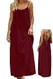 makabaky Robe Cami Dos Nu avec Bretelles Spaghetti   Maxi Robe d'Été Confortable pour Plage, Vacances & Lounge   Robe Longue Légère pour Femme