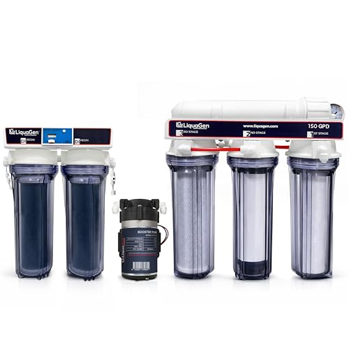 LiquaGen- Aquarium Reef Reverse Osmosis Deionization (RODI) Water Filter System + TDS Meter, Pressure Gauge and Electrical High Flow Booster Pump| Ultimate Water Purifier for Fish Tanks & More