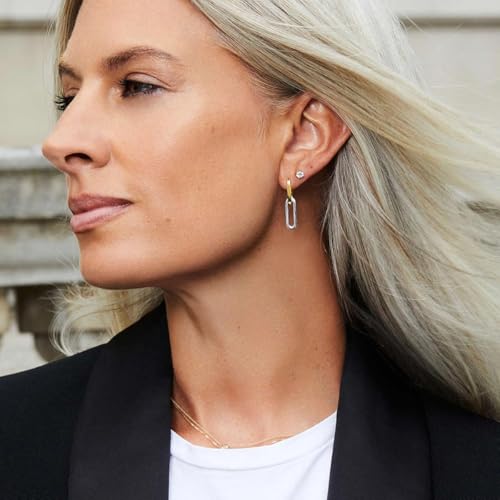 Two Tone Drop Dangle Earrings - Gold Silver Plated Hoop Huggie Earrings for Women - Trendy Jewelry4