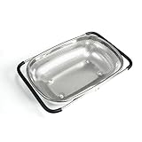 GREATLINK Over Sink Expandable Colander - Fine Mesh Strainer Basket with Extendable Handles for Kitchen, 6QT Vegetable Fruit Pasta Strainer for Washing Rice, Kitchen Colander