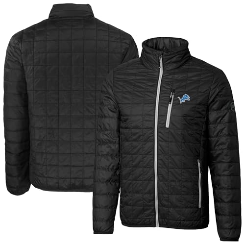 Cutter & Buck Men's Black Detroit Lions Big & Tall Rainier Primaloft Eco Insulated Full-Zip Puffer Jacket