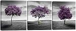 Pyradecor 3 Panels Purple Trees Large Modern Gallery Wrapped Landscape Artwork Giclee Canvas Prints Fall Forest Pictures Paintings on Canvas Wall Art for Living Room Bedroom Home Office Decor
