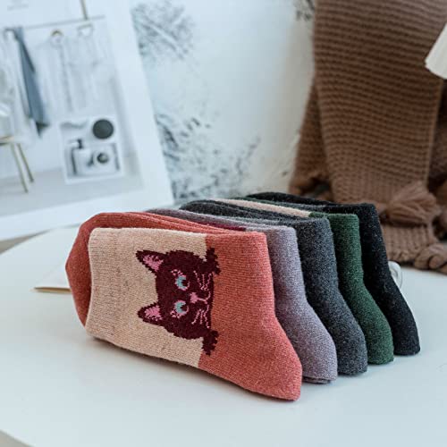 Aicuiye Womens Wool Cat Cute Calf Novelty Socks Cozy Fun Animal Ankle Socks 5 Pairs #TOP5