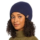 PolarWool™ 80% Merino Wool Beanie Satin Lined Cuffed Watch Fisherman Cap Oversized Big Head Warm Winter Hat for Men Women Outdoor Sports Navy XL/XXL